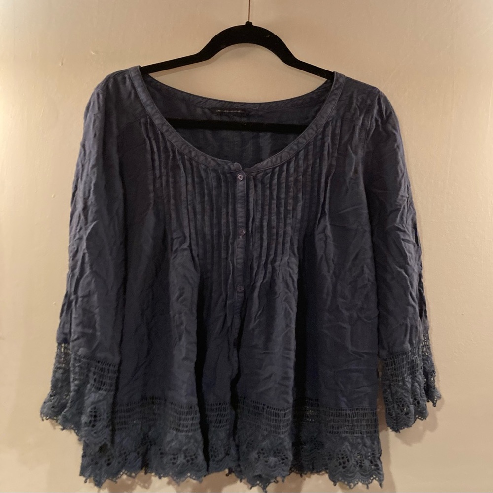 American Eagle Small long sleeve button down with lacy detailing blue chambray